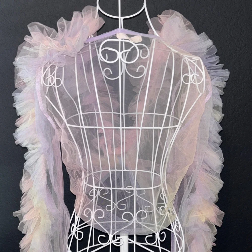 Pastel Pink Tulle Ruffle Wrap - Picture 4 of 8